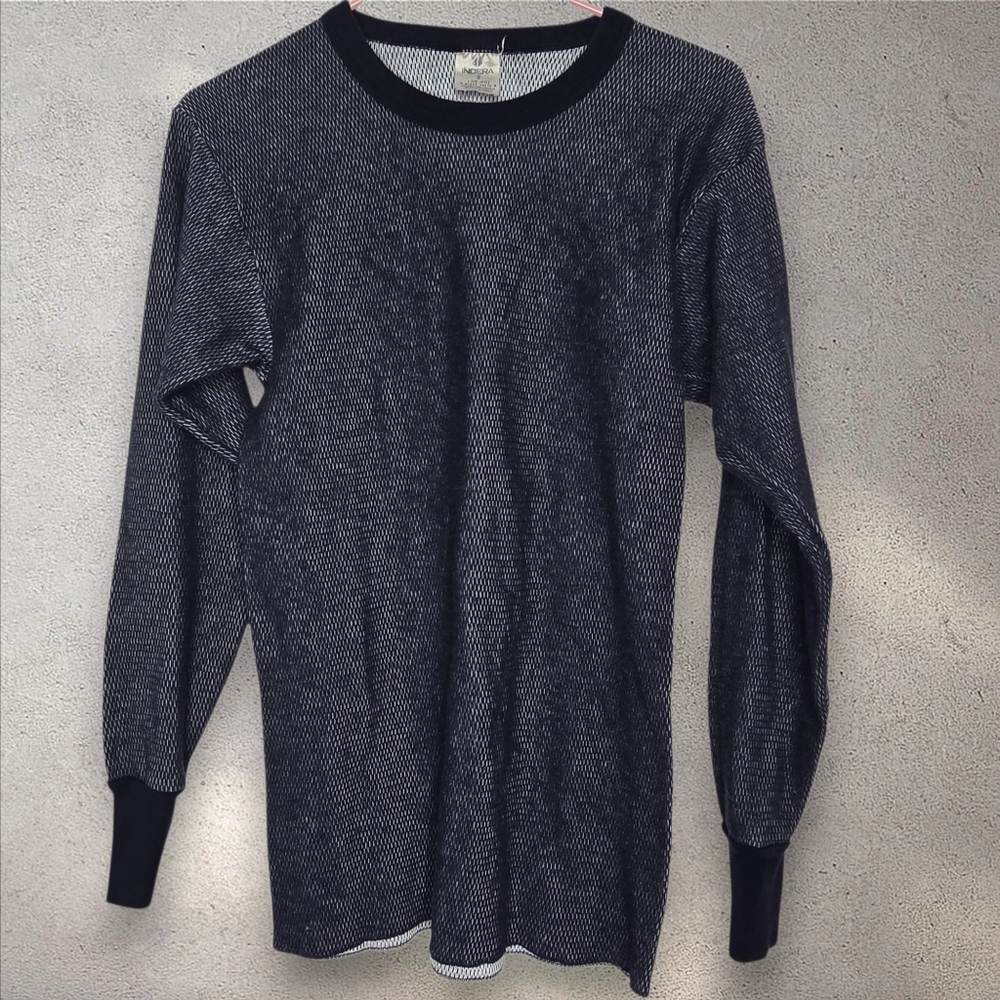 Vintage Indera men's blue waffle-knit thermal long-sleeve shirt